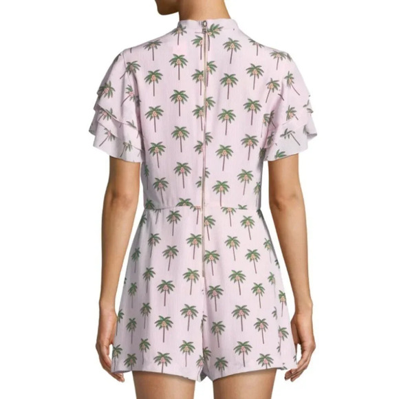 Alice & Olivia - “Macall” Short-Sleeve, Palm-Tree Print Romper - Size 0, Pink - Picture 3 of 17